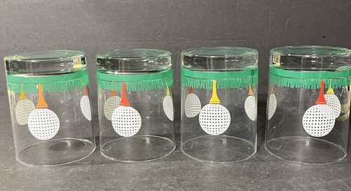 4 Vtg MCM Libbey Golf Course Ball And Tee Double Old Fashion Tumbler Glasses - Picture 2 of 12