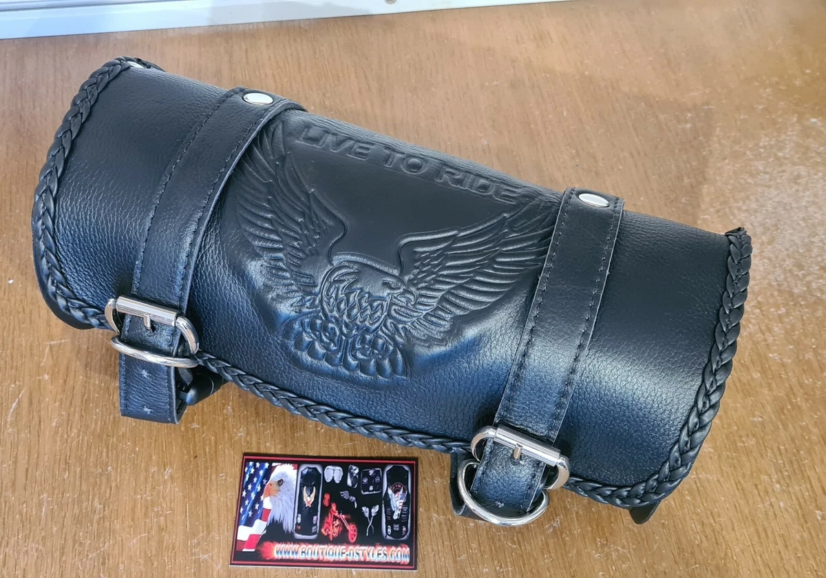 Satteltasche Gabel Werkzeug- Leder Flexibel Adler Motorrad Custom Trike  Dyna VN