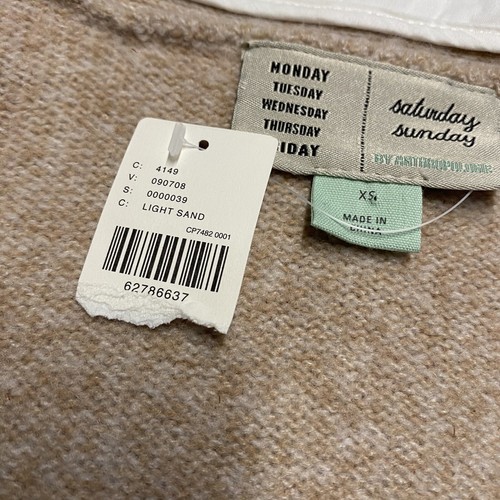 Anthropologie Cardigan Sweater XS Tan Brown Knit Soft Peter Pan Collar NEW - Picture 3 of 9
