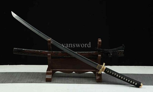 Japanese Katana Sanmai Steel Clay Tempered Sword Brass Tsuba Full Tang Sharp. - Picture 9 of 10