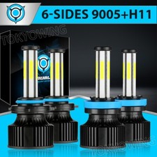 6-sides 9005 H11 LED Headlight High Low Beam Bulbs Combo Kits 6500K Super Bright
