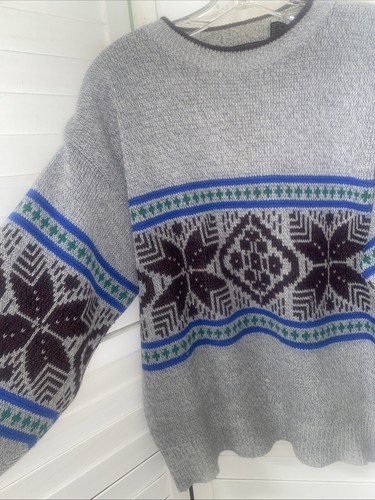 80s 90s Vintage Anchor Blue Sweater Men’s Grandpacore Acedemia Acrylic Winter L - Picture 3 of 8