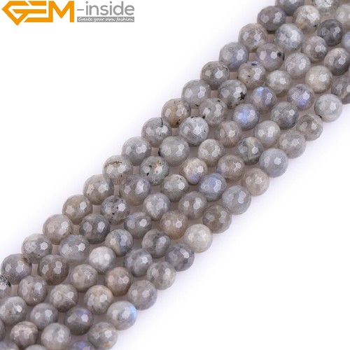 Piedras preciosas facetadas gris arco iris labradorita cuentas sueltas redondas fabricación de joyas 15" - Imagen 13 de 28