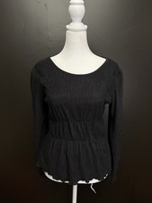 Black Textured Peplum Top Size Small Long Sleeve Blouse