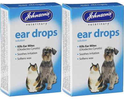 Johnsons Vet Products Pet Ear Drops For Dogs and Cats, Clear, 15 ml- 2 Packs