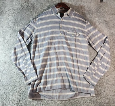 J.Crew Mens Vintage Cotton Workshirt Size Large Blue Striped Pullover 1/4 Button - Image 1 of 4