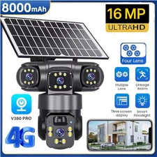 16 MP 4G SIM Solar Security IP Camera Outdoor 4 Lens PTZ CCTV Motion Detection