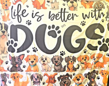 "life is better with DOGS" Duvet Cover Set Full/Queen Bedding Cartoon Puppy NEW