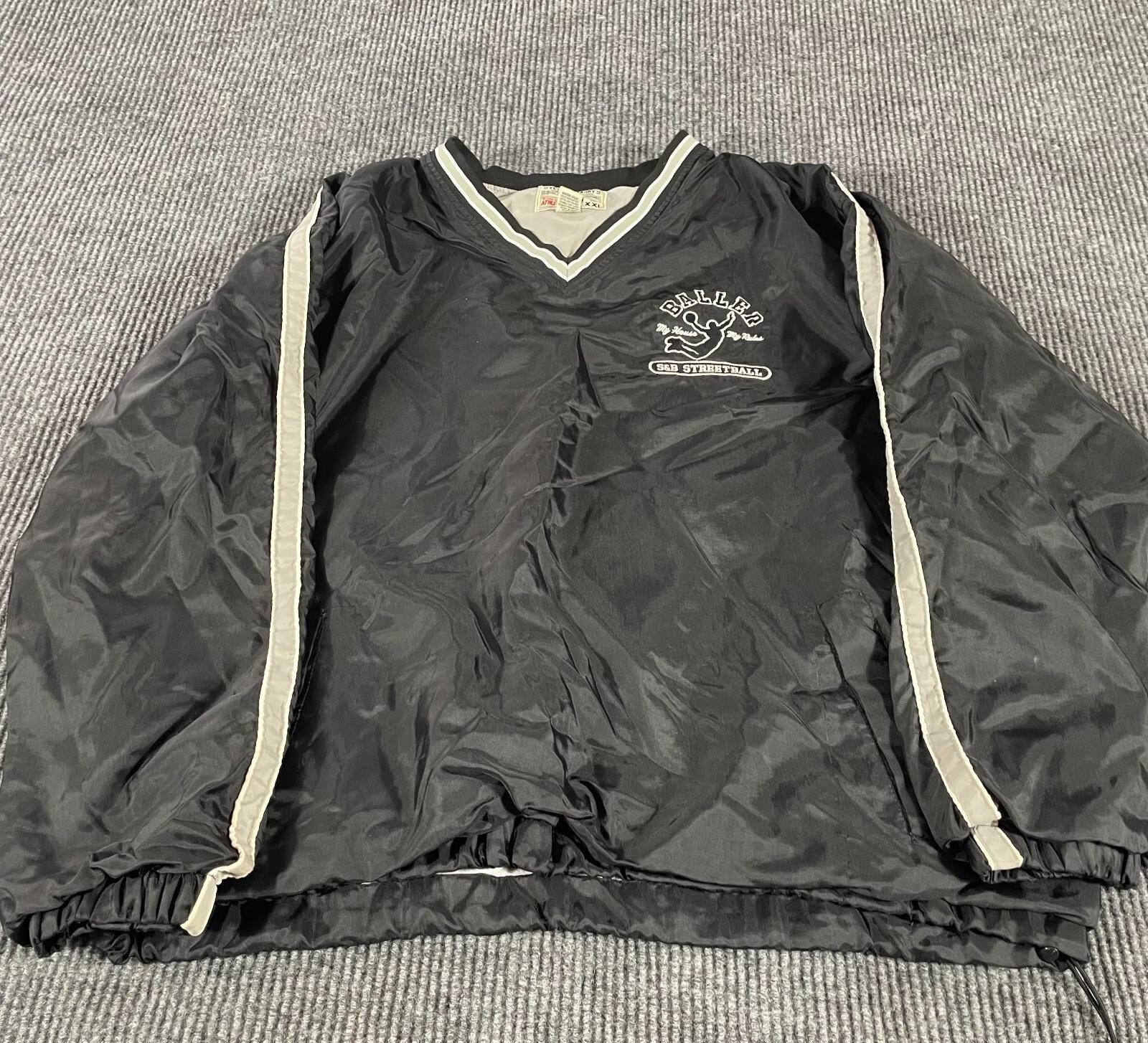 VTG Steve Barrys Jacket Mens 2XL Black Pullover Baller Streetball Embroidered