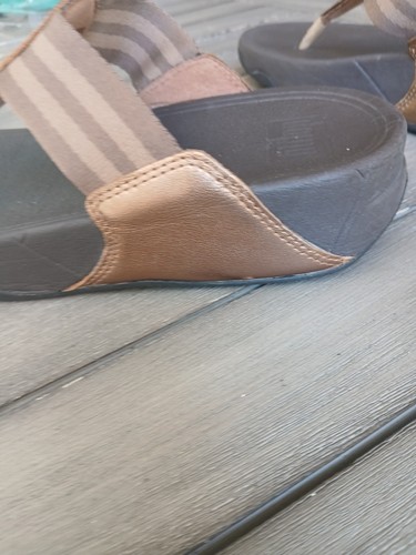 Fitflop Mujer Walkstar Tonificación Sandalia Tanga Marrón Rayas Cuero Dorado Talla 7 - Imagen 9 de 19