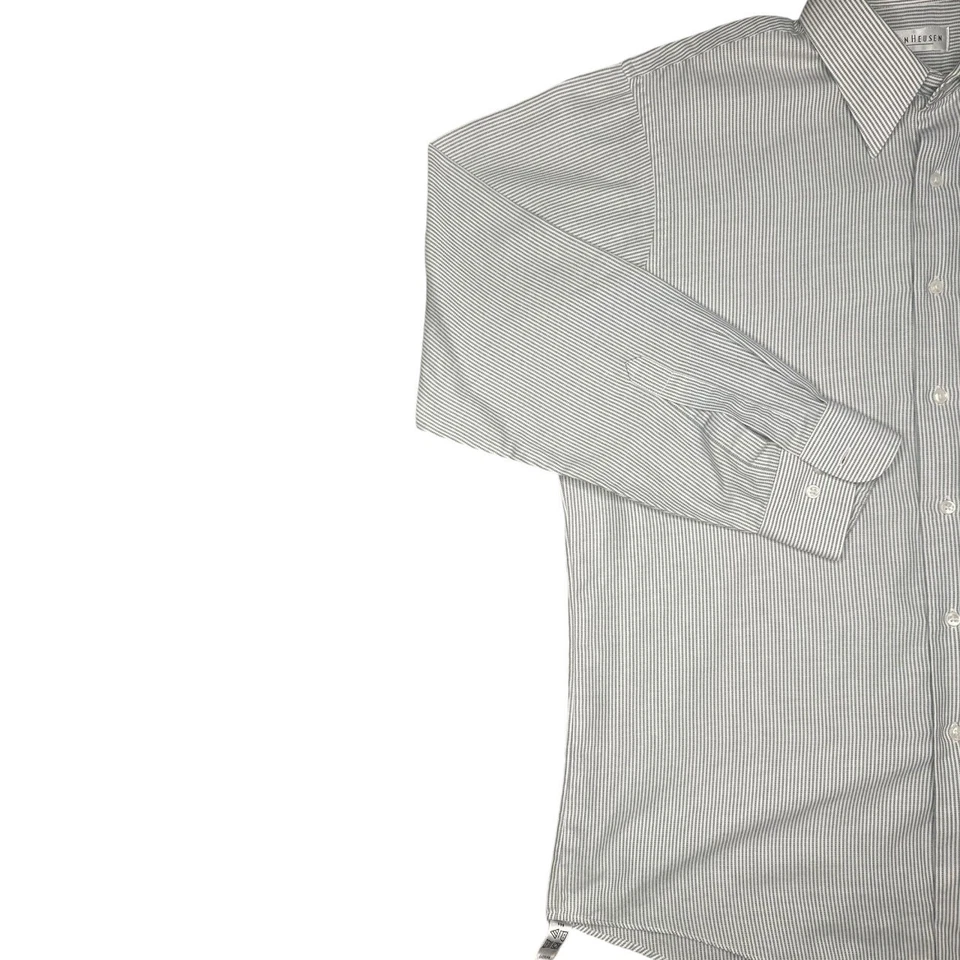 Van Heusen Men’s L Gray White Striped Button-Up Long Sleeve Dress Shirt - Image 4 of 4