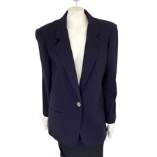 Vintage SAG HARBOR 100 Wool Crest Button Boyfriend Blazer Navy blue WOMEN'S 16