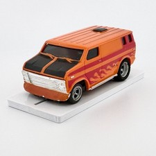 AFX Aurora Ford Custom Van, Orange, AFX 4 Gear MT Chassis, H.O. Slot Car