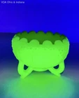 Fenton Custard Satin Uranium Glass Footed Bowl Sunflower Pattern Green Vintage