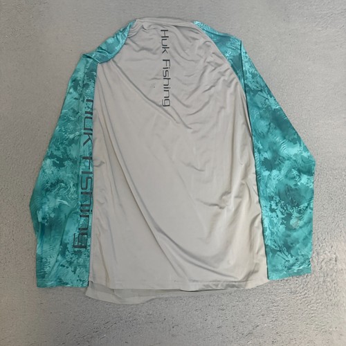 HUK Performance Fishing Short Mens Size XL Gray Blue Long Sleeve * - Picture 7 of 10