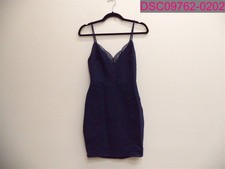 LUSH Women's Sleeveless Navy Blue Bodycon Mini Dress Lace V-Neck Size Small