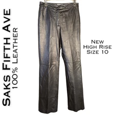 Saks Fifth Avenue Leather Pants 10 Folio Collection Gray Shimmer High Rise NEW