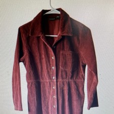 L.L. Bean Red Corduroy Shirt Dress Women's Size 8 Long Sleeve Collared