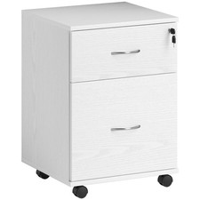HOMCOM Mobile Filing Pedestal Cabinet, 2 Drawer, White, Refurbished