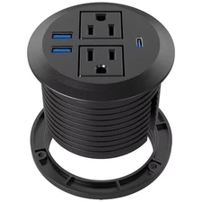 2-Outlets, 2 USB-A, 1 USB-C, 20W Fast Charging, Flush-Mount for Workspace Essent