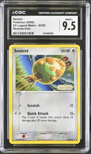 CGC 9.5 MINT+ Sentret 62/92 Reverse Holo 2006 Pokemon EX Legend Maker Pop 5