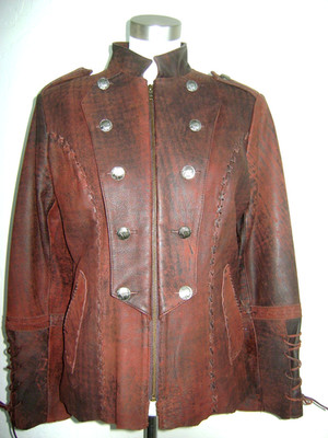 Tribe America GERONIMO Cognac Leather Western Jacket Zip Front,Cinched Back Sz10
