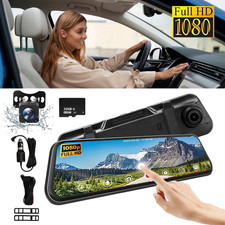 4K 10" Dual Dash Cam Car Rear Mirror View Backup Dual Camera Night Vision IPS US
