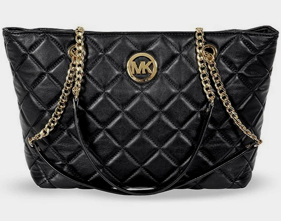 🌞MICHAEL KORS FULTON 绗缝大号 LAMBSKIN 皮革金色标志链托特包🌺全新带标签 — 第 3/4 张图片