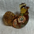 Fenton Glass Chicken Hand Painted with Sunflowers and Lenox Honey Amber Signed