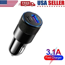 15W 12V USB C Car Phone Fast Charger Adapter PD/QC USB A Cigarette Lighter Plug 