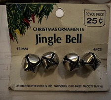 Vintage Christmas Metal Jingle Bells (4) Revco Taiwan 15mm