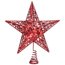  Glittered Christmas Tree Topper Metal Christmas Treetop Hallow 8 inches Red