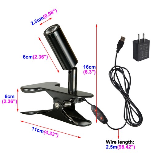 Dimming 3W LED Table Clamp Clip Light Adjustable Reading Lamp Switch AC Plug/USB - Picture 4 of 20