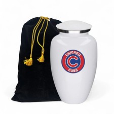 Chicago Cubs Cremation White Urn Adult Human Ashes Large Aluminum Memorial w/Bag