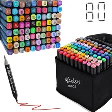 Alcohol Markers Set, 80 Colors Dual Tip Permanent Art Marker Set for Kids, Co...