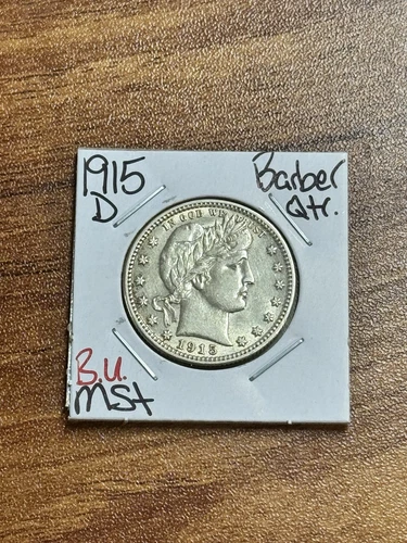 1915 D BARBER SILVER QUARTER BU UNCIRCULATED MS++ U.S. 25c COIN (Raw16503)