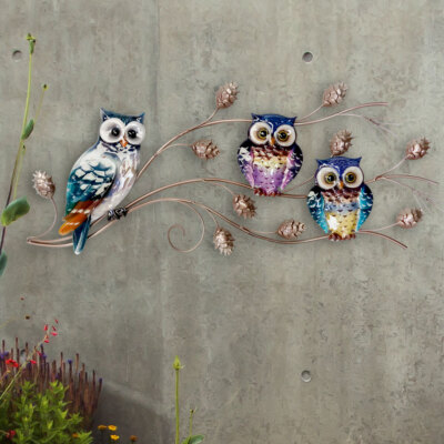 Außen Wandbild Dekoration Eulen Behang Terrasse Garten Vogel bunt B 69,5 cm 4041908112491