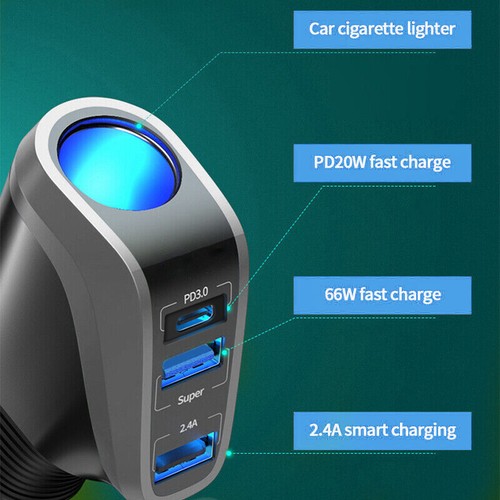 Auto Zigarettenanzünder Buchse Splitter 12V DC Dual USB Typ-C PD Ladegeräte Adapter - Bild 5 von 8