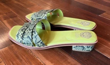 New Vince Camuto Ydelle Acid Green/Black snake print strappy Slide size 8.5/39