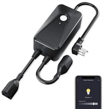 Smart WiFi Dimmer Plug 2 Sockets, Outdoor Smart Outlet Work with Alexa&Google