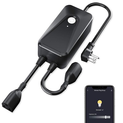 Smart WiFi Dimmer Plug 2 Sockets, Outdoor Smart Outlet Work with Alexa&Google