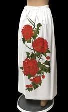 Alfred Shaheen Hawaiian Maxi Skirt Floral Double Side Hand Printed Signed Vtg