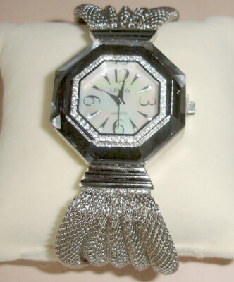 Lenox Illusions Mirror Ladies Watch Silvertone Mesh Bracelet Crystals Quartz New