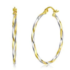 Wellingsale 14k Tri Color Gold 1.5mm Twisted Tube Hoop Earrings (25 x 25 mm)