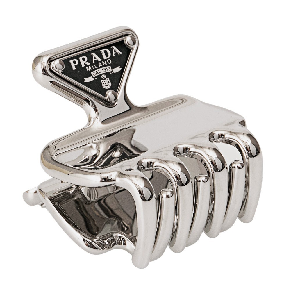 PRADA Hair Clip Metal Silver New Free Shipping Import Tax Included