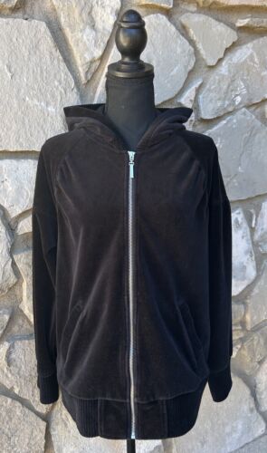 Jones New York Sport Velour Hoodie Jacket XL Black Full Zip Long Sleeve EC