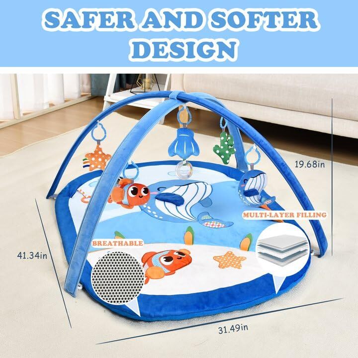 Baby Gym Play Mat, 6in1 Tummy Time Mat & Activity Gym, Baby