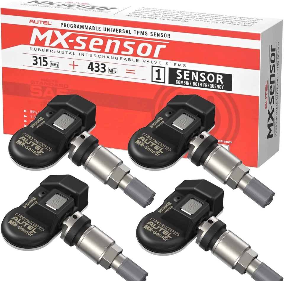 4X Autel TPMS MX-Sensor 315MHz&433MHz Universal Programmable Sensors Metal Valve