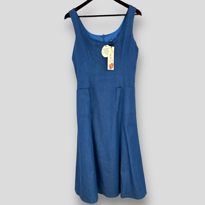 Lindy Bop Pauline ärmelloses Damenkleid UK 12 blau Vintage-Stil neu neu mit Etikett