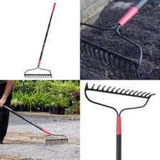 15-Tine Forged Steel Bow Rake 60.75-In. Fiberglass Handle Garden Yard Lawn Tool 